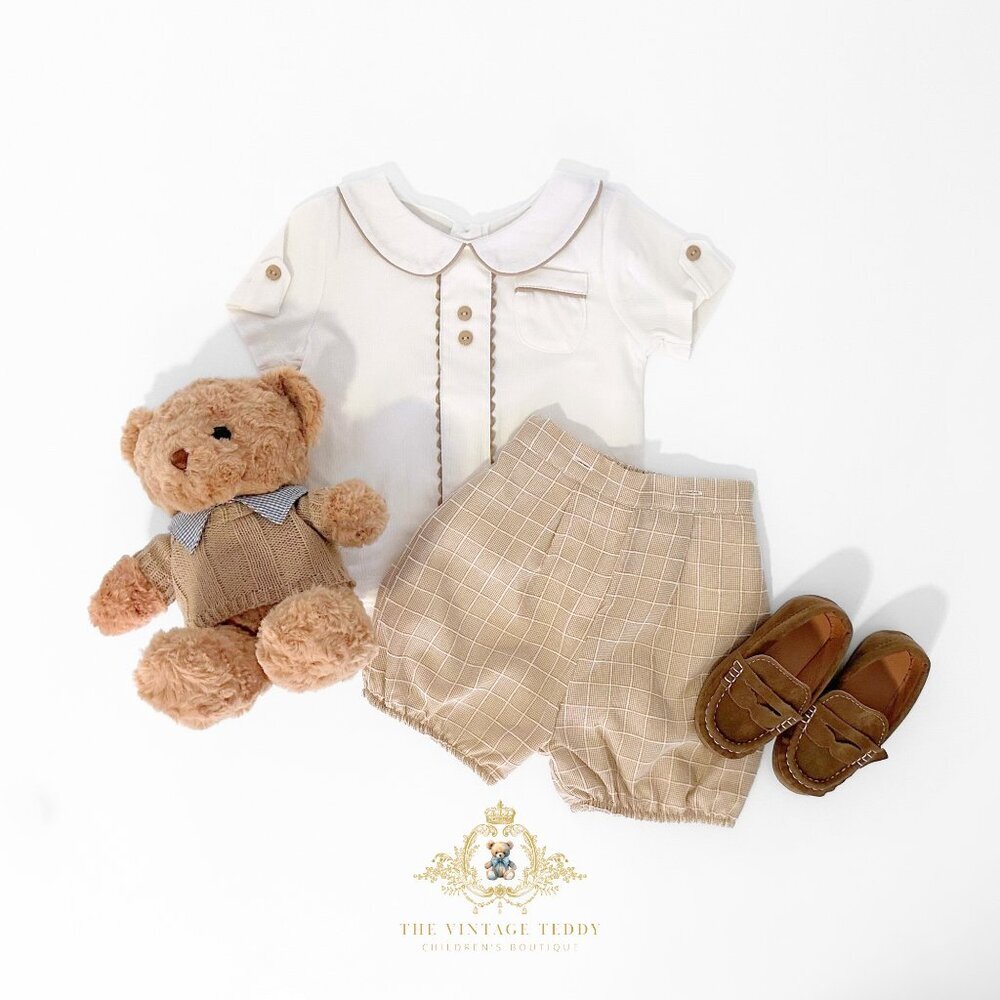 NWT Handsome Boys Matching Set Shirt & Bubble Shorts 2 Piece Kids Outfit 18-24M